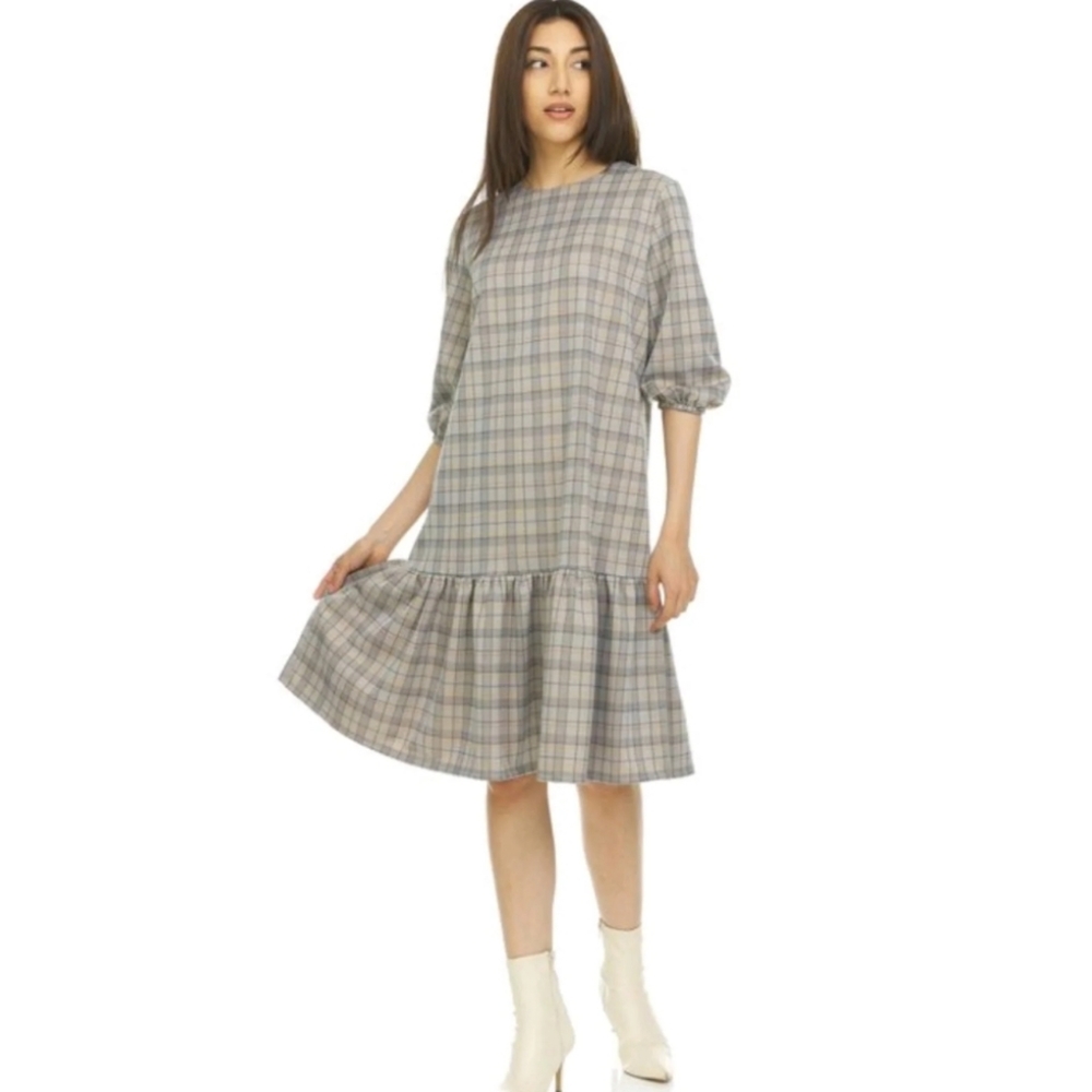 Renee Plaid Dress Grey/Mustard size small